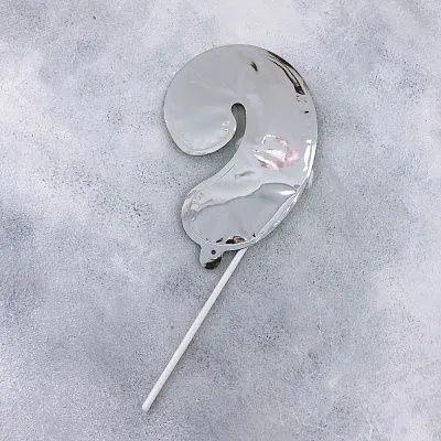 Шар топпер самонадувающийся Цифра 9 с палочкой для торта Серебро