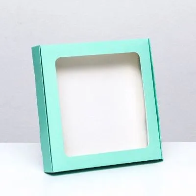 Коробка для кондитерских изделий с окном Мятная, 19х19х3 см