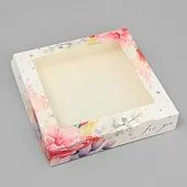 Коробка для кондитерских изделий с окном "Цветы", 20х20х4 см
