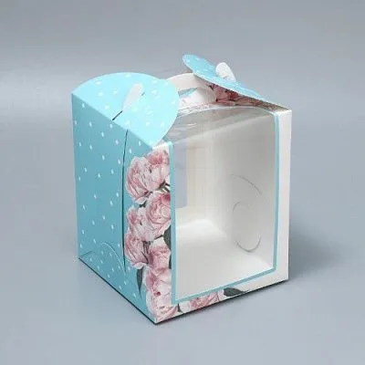 Коробка для бенто-торта и кулича "Пионы", 15х15х18 см