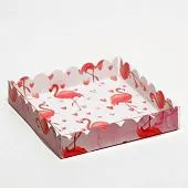 Коробка для кондитерский изделий с пластиковой крышкой "Фламинго", 15х15х3 см