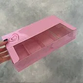 Коробка для эклеров и эскимо Розовая с сердцем с 5 вкладышами 25х15х5 см