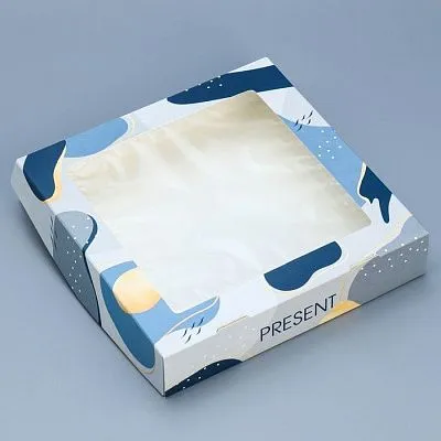 Коробка складная  с окном «Present», 20х20х4 см