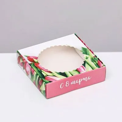 Коробка сборная с окном "Тюльпаны", 11,5х11,5х3 см
