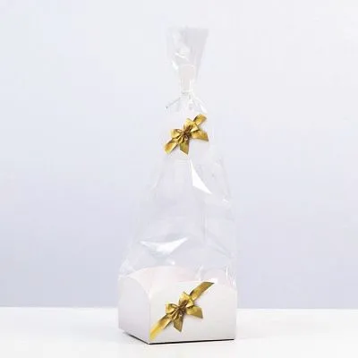 Пакет с жестким дном "Бант", золотой, 9х9х32 см