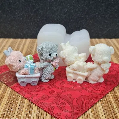 Силиконовая форма  молд 3D Медвежата с подарками №759