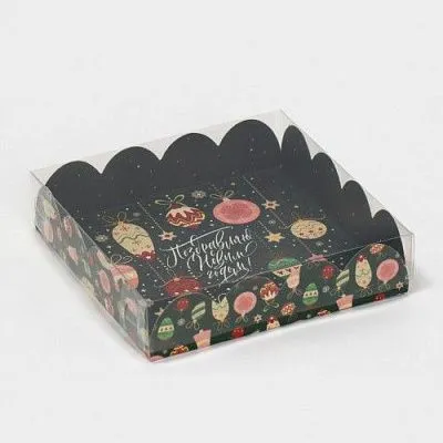 Коробка для кондитерских изделий с пластиковой крышкой "Новогодние игрушки", 13х13х3 см