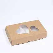 Коробка, складная с окном ,крафт, "Сердца", 20х12х4 см