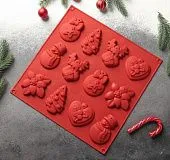 Форма для шоколада и выпечки 3D Елочные игрушки 30х30 см 12 ячеек