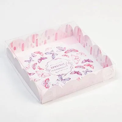 Коробка для кондитерских изделий с пластиковой крышкой "Приятных моментов", 13х13х3 см