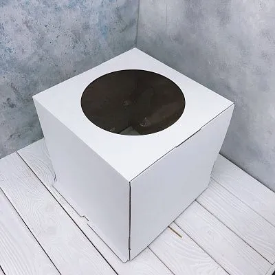 Коробка для торта Белая усиленная с круглым окном, 30х30х30 см