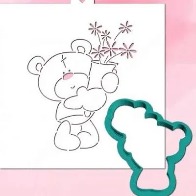 Форма и трафарет "Мишка с букетом"