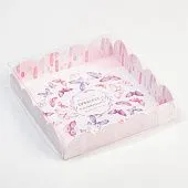 Коробка для кондитерских изделий с пластиковой крышкой "Приятных моментов", 13х13х3 см