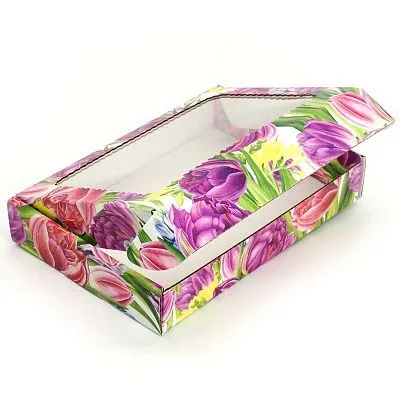 Коробка Тюльпаны 1 с окном 20х20х3 см микрогофрокартон