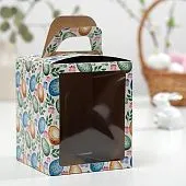 Коробка для кулича с окном "Пасхальные яйца", 15х15х18 см