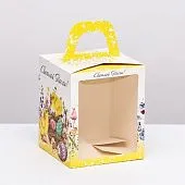 Коробка для кулича с ручками и окном "Цыплята", 15х15х18 см
