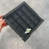 Коробка для 16 конфет Черная с пластиковой крышкой, 20х20х3 см