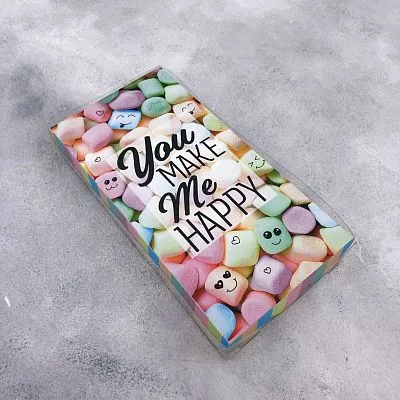 Коробка для пряников "You make me happy" с пластиковой крышкой, 21х10,5х3 см