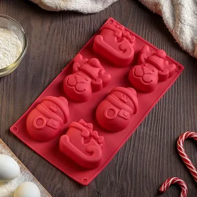 Форма для выпечки, силикон «Новый год», 29х17 см, 6 ячеек