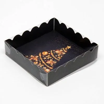 Коробочка для печенья с пластиковой крышкой "Елка желаний", 12х12х3 см