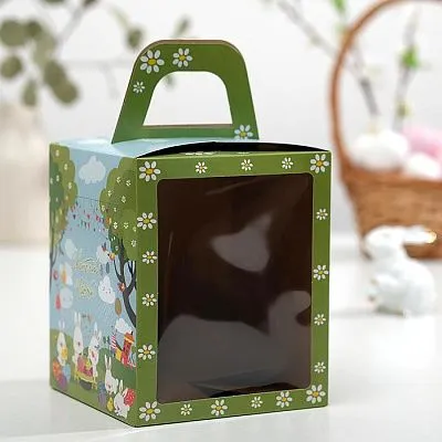 Коробка для кулича с окном "Пасхальные кролики", 15х15х18 см
