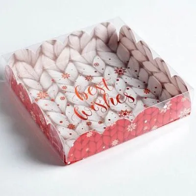 Коробка для кондитерских изделий с пластиковой крышкой "Best wishes", 13х13х3 см