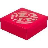 Коробка для зефира и пирожных Красная "Новогодний шар", 20х20х7 см