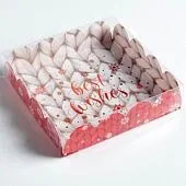 Коробка для кондитерских изделий с пластиковой крышкой "Best wishes", 13х13х3 см