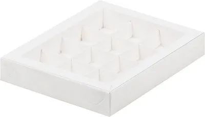 Коробка для 12 конфет Белая с пластиковой крышкой, 19х15х3 см