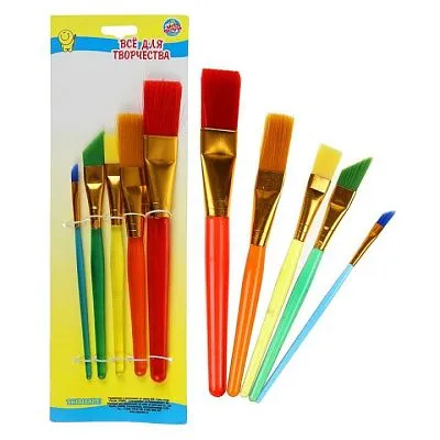 Набор кистей «Радуга» (нейлон, плоские, большие) 5 шт
