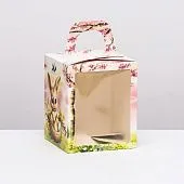 Коробка для кулича с окном "Пасхальная корзина", 15х15х18 см