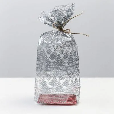 Пакет "Подарочный" с жестким дном "Новогодняя вязка", 7х11х40