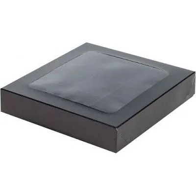 Коробка для 9 конфет Черная с пластиковой крышкой, 16х16х3 см