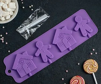 Форма для леденцов и мороженого Дом для имбирного пряника 31х9 см 4 ячейки