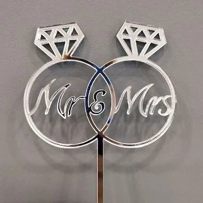 Топпер акриловый №62 "Mr & Mrs" Серебро