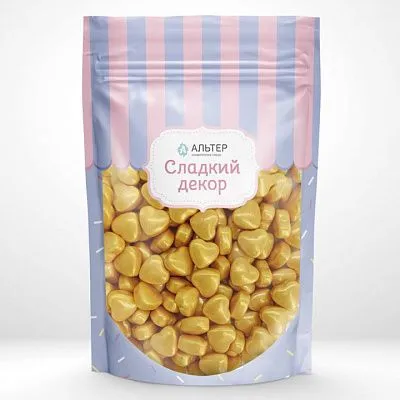 Посыпка Альтер сладкий декор Сердечки золото 3D большие, 50 гр
