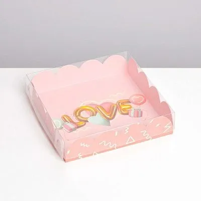Коробка для кондитерских изделий с пластиковой крышкой «Воздушная любовь», 13х13х3 см