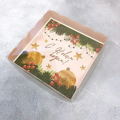 Коробка для пряников ажурная Яркие истории с пластиковой крышкой 15х15х3 см