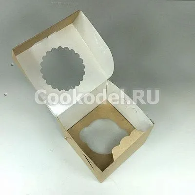 Коробка на 1 капкейк с окном двусторонняя, 10х10х10 см