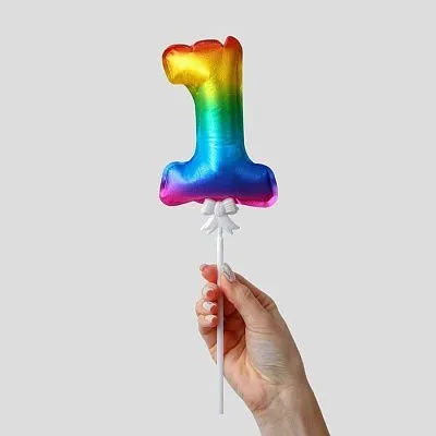 Шар топпер самонадувающийся Цифра 1 с палочкой для торта