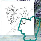 AL Форма + трафарет "Пингвин с подарком"  (11 см)