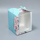 Коробка для бенто-торта и кулича "Пионы", 15х15х18 см