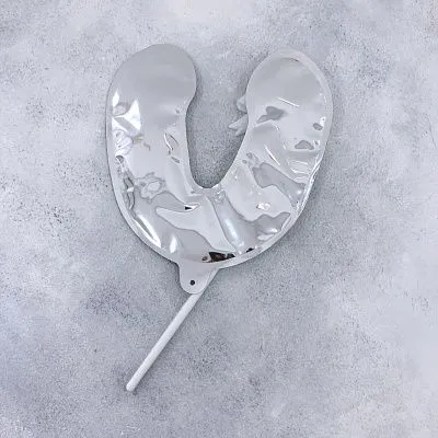 Шар топпер самонадувающийся Цифра 0 с палочкой для торта Серебро