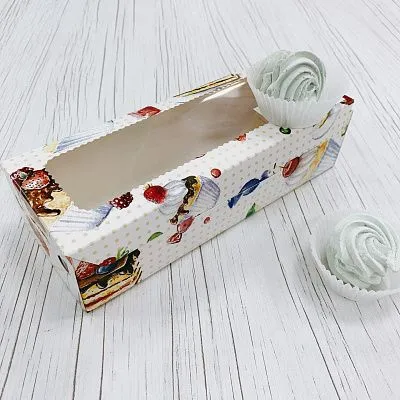 Коробка для зефира Сладости с окном с выдвижным дном 26х16х6 см