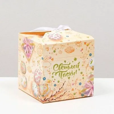 Коробка складная для кулича "Пасхальная", 14х14х14 см