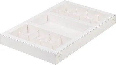 Коробка для 16 конфет и шоколадной плитки с пластиковой крышкой Белая