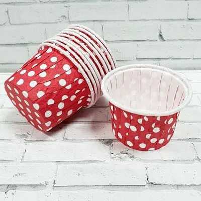 Форма/капсула бумажная "Маффин красный/белый горох" 10шт, 50х40 мм