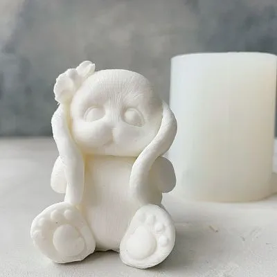 Силиконовая форма молд 3D Зайчик с цветочком №249, 7,5 см