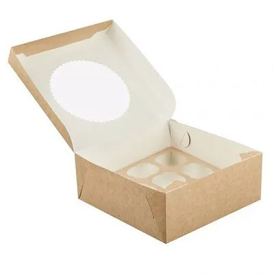 Коробка на 4 капкейка с ажурным окном двусторонняя, 16х16х10 см