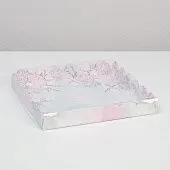 Коробка для кондитерских изделий с пластиковой крышкой "Мечтай", 21х21х3 см